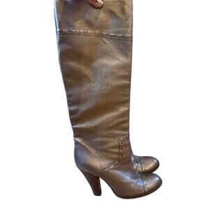Marc Jacobs vintage metallic bronze leather knee high chunky heel boots SIZE 7.5
